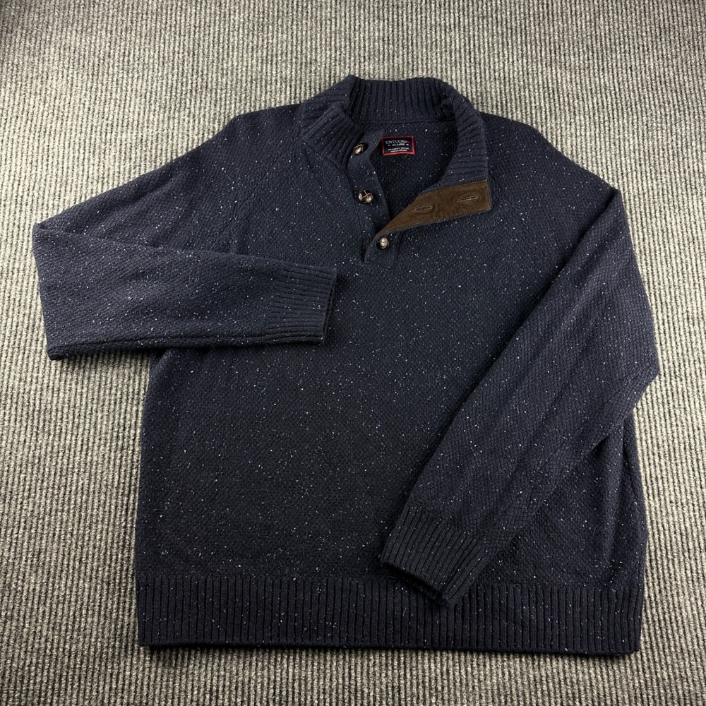 UNTUCKit Gordonne Navy Flecked Lambswool Button Mock Neck Sweater Mens XXL 41313